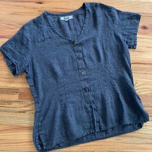 Flax 100% Linen Button Down Blouse Short Sleeve